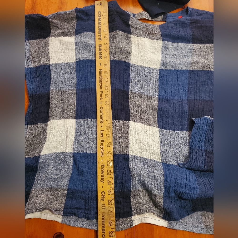 IC by Connie K Linen Blue Plaid Crinkle Linen Top Lagenlook Blouse Size Large - Picture 8 of 11